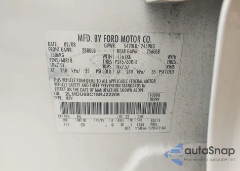 2008 Lincoln Mkx z USA, uszkodzony, nr VIN 2LMDU68C18BJ22206